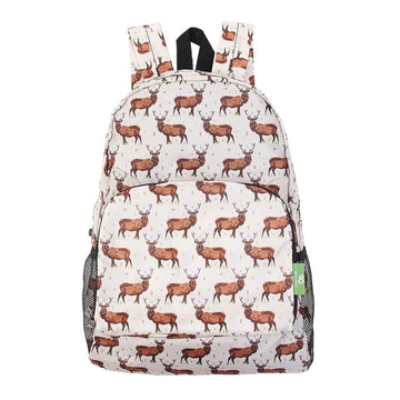 Eco Chic Lightweight Foldable Backpack Beige Stags - RUTHERFORD & Co