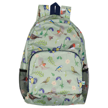 Eco Chic Lightweight Foldable Backpack Green RSPB Birds