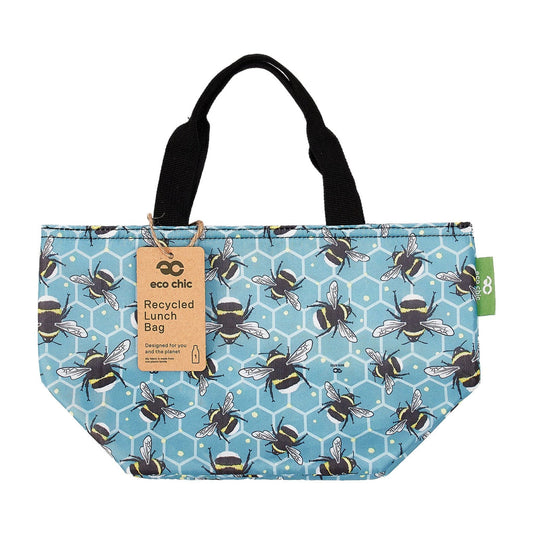 Eco Chic Lightweight Foldable Lunch Bag Blue Bumble Bees