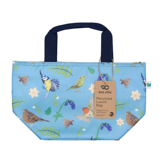 Eco Chic Lightweight Foldable Blue Lunch Bag RSPB Birds