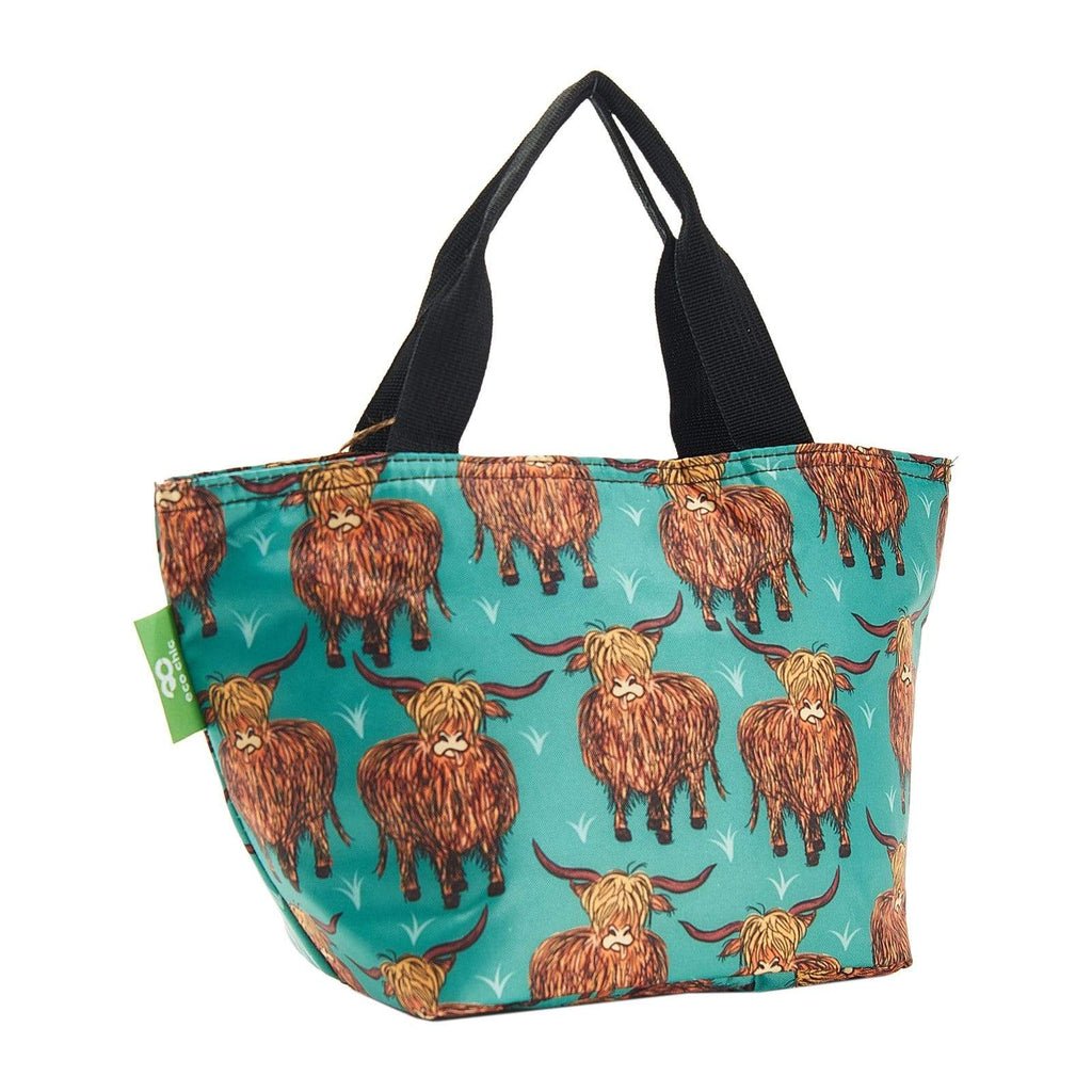 Eco Chic Lightweight Foldable Lunch Bag Teal Highland Cow - RUTHERFORD & Co