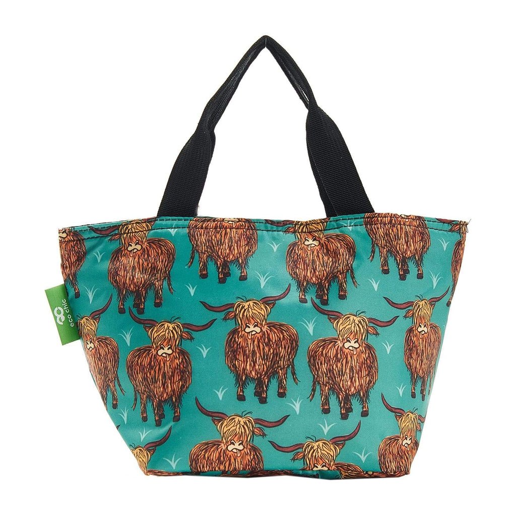 Eco Chic Lightweight Foldable Lunch Bag Teal Highland Cow - RUTHERFORD & Co