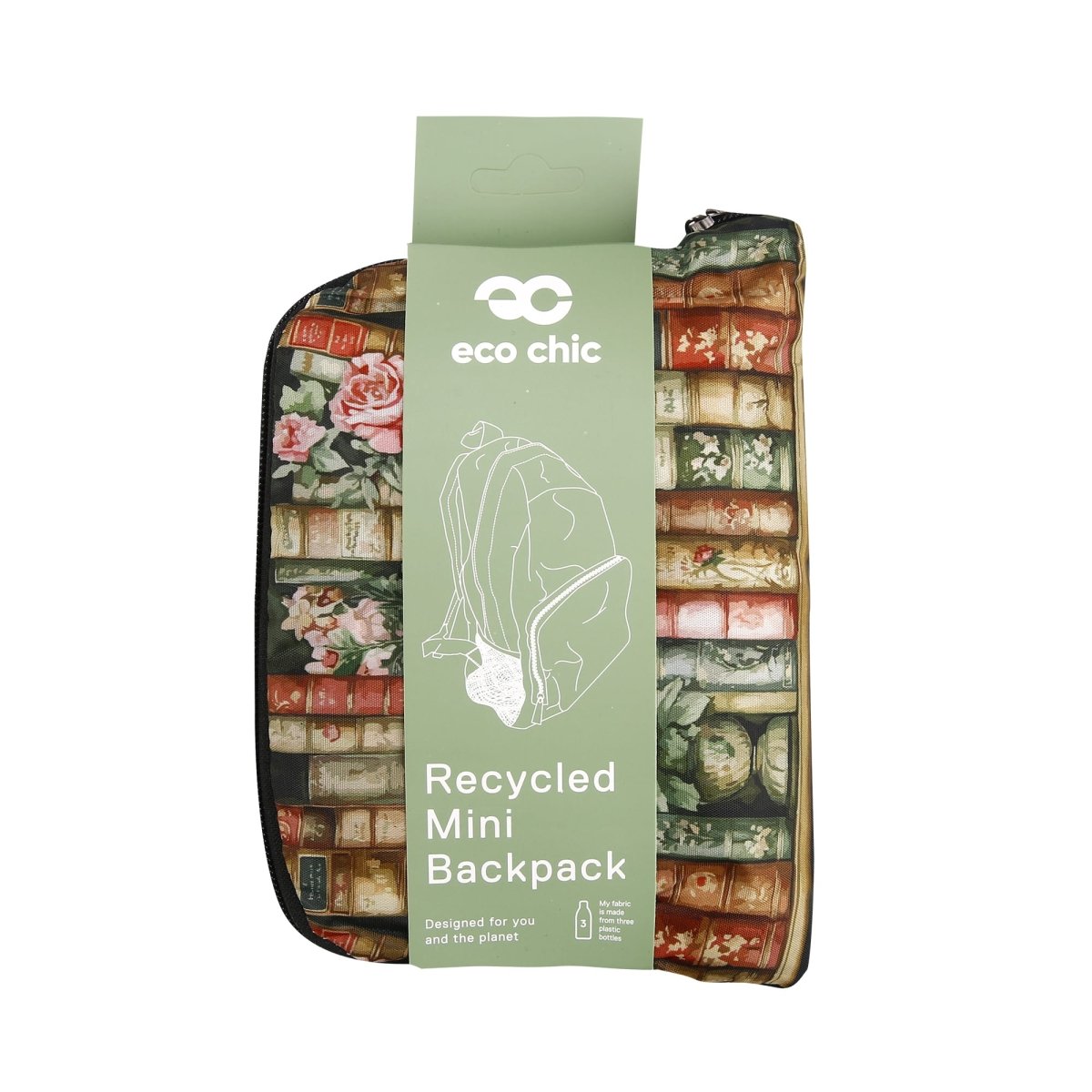 Eco Chic Lightweight Foldable Mini Backpack Books and Roses - RUTHERFORD & Co