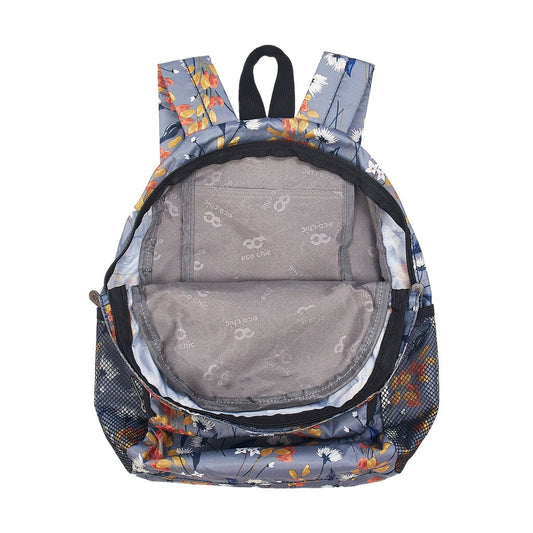 Eco Chic Lightweight Foldable Mini Grey Backpack Flowers