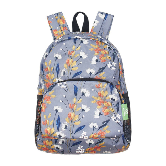 Eco Chic Lightweight Foldable Mini Grey Backpack Flowers