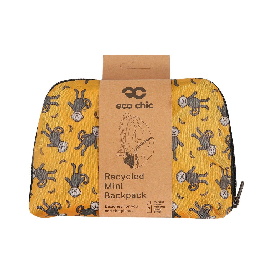 Eco Chic Lightweight Foldable Mini Backpack Monkeys - RUTHERFORD & Co