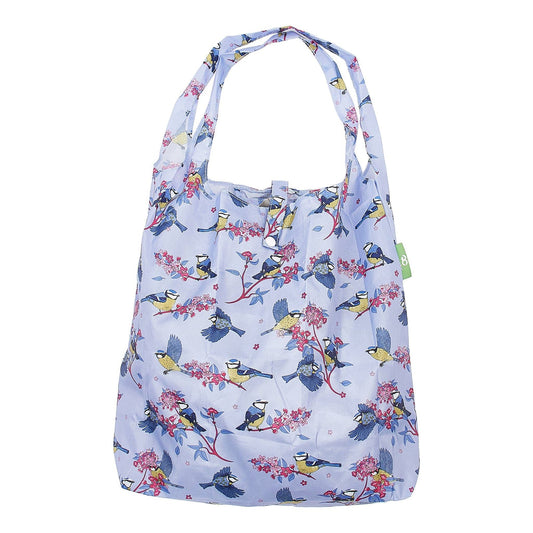 Eco Chic Lightweight Foldable Reusable Shopping Bag Blue Tits