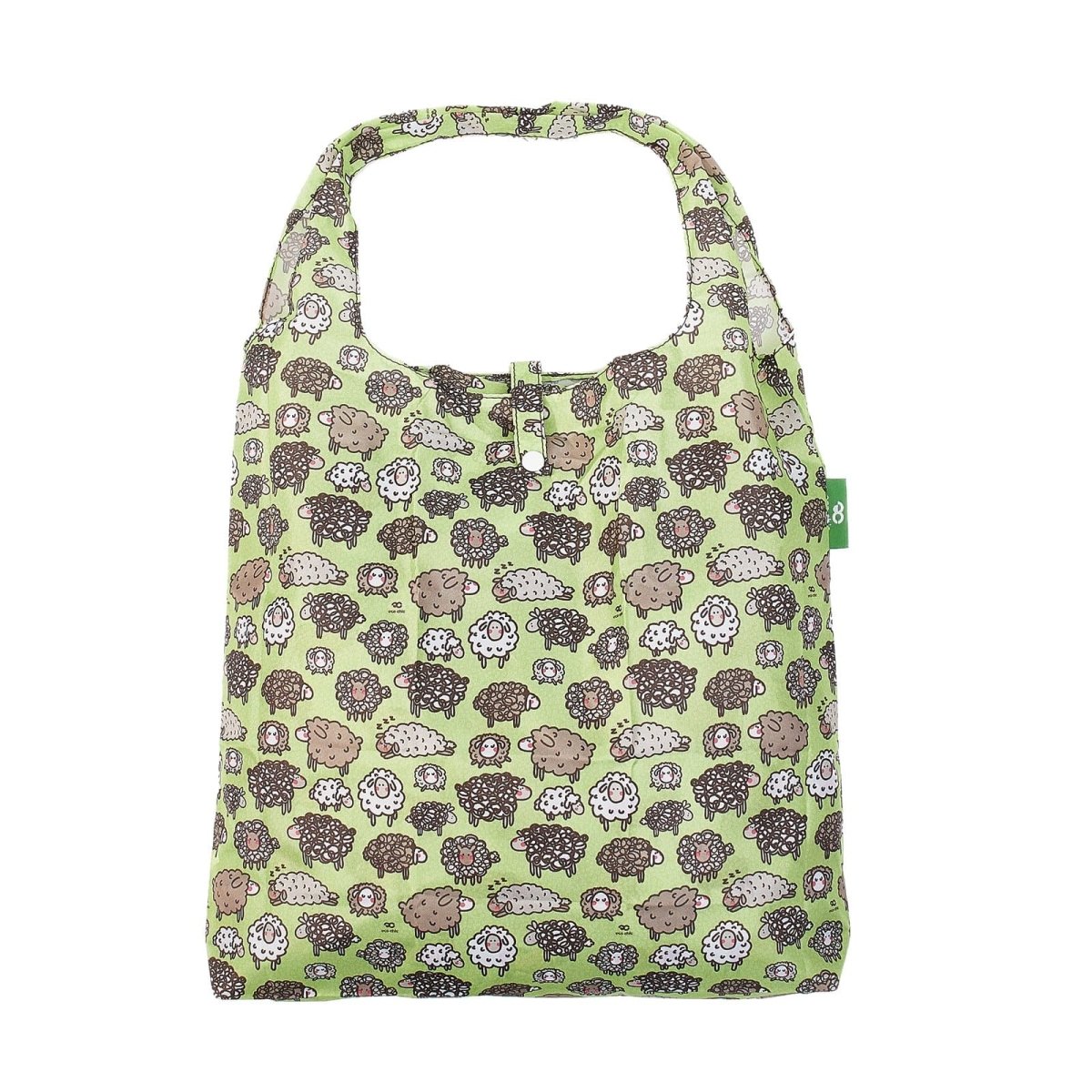 Eco Chic Lightweight Foldable Reusable Shopping Bag Cute Sheep - Green - RUTHERFORD & Co