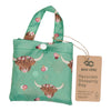 Eco Chic Lightweight Foldable Reusable Green Shopping Bag Floral Highland Cow