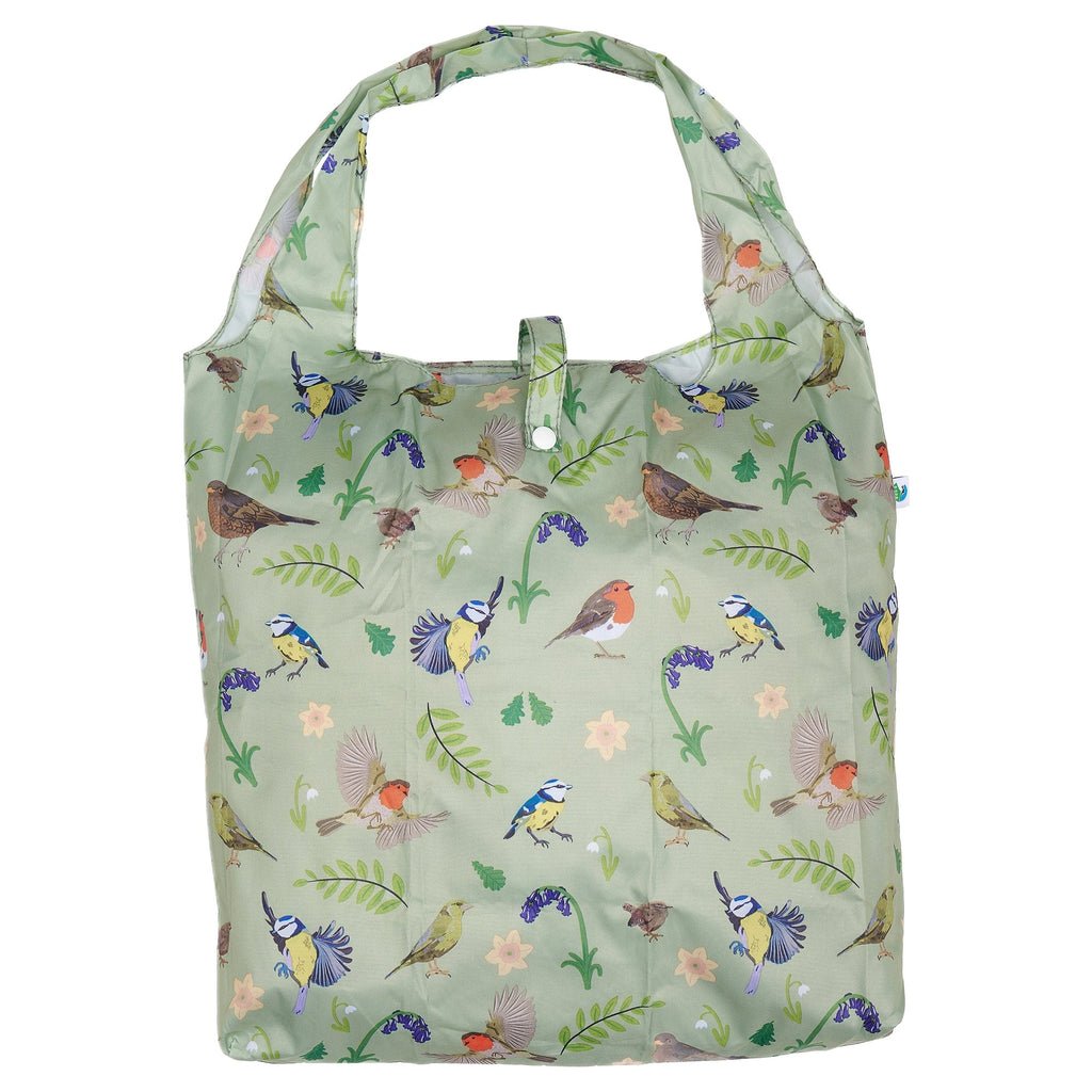 Eco Chic Lightweight Foldable Reusable Shopping Bag Green RSPB Birds - RUTHERFORD & Co