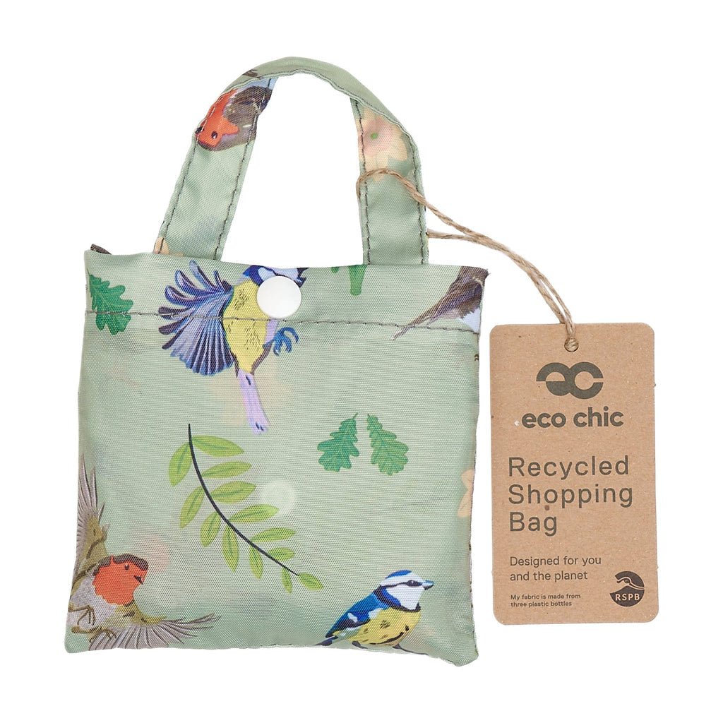 Eco Chic Lightweight Foldable Reusable Shopping Bag Green RSPB Birds - RUTHERFORD & Co