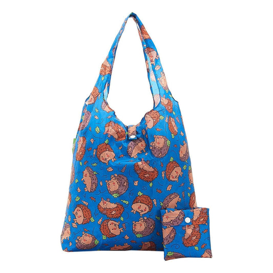 Eco Chic Lightweight Foldable Reusable Shopping Bag Blue Hedgehog