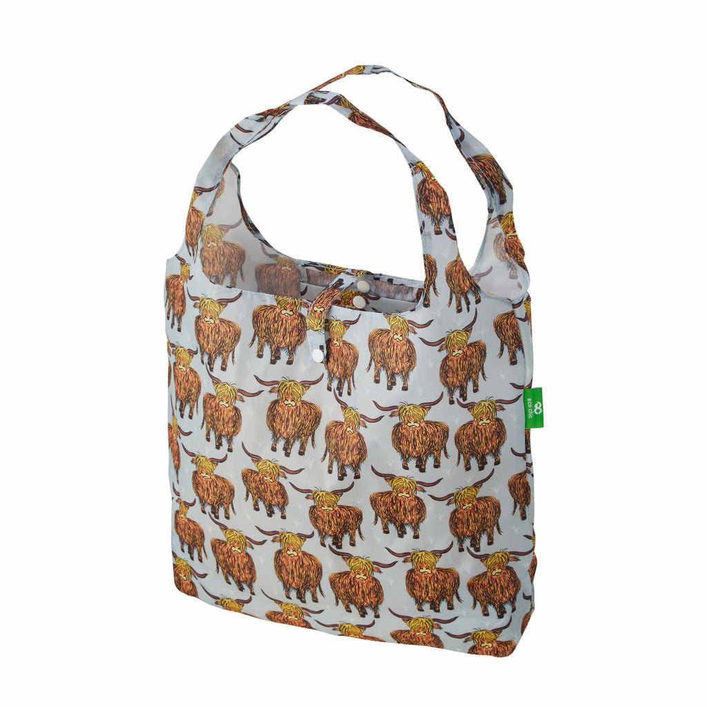 Eco Chic Lightweight Foldable Reusable Shopping Bag Highland Cow - RUTHERFORD & Co
