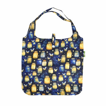 Eco Chic Lightweight Foldable Reusable Shopping Bag Jars and Fireflies - RUTHERFORD & Co
