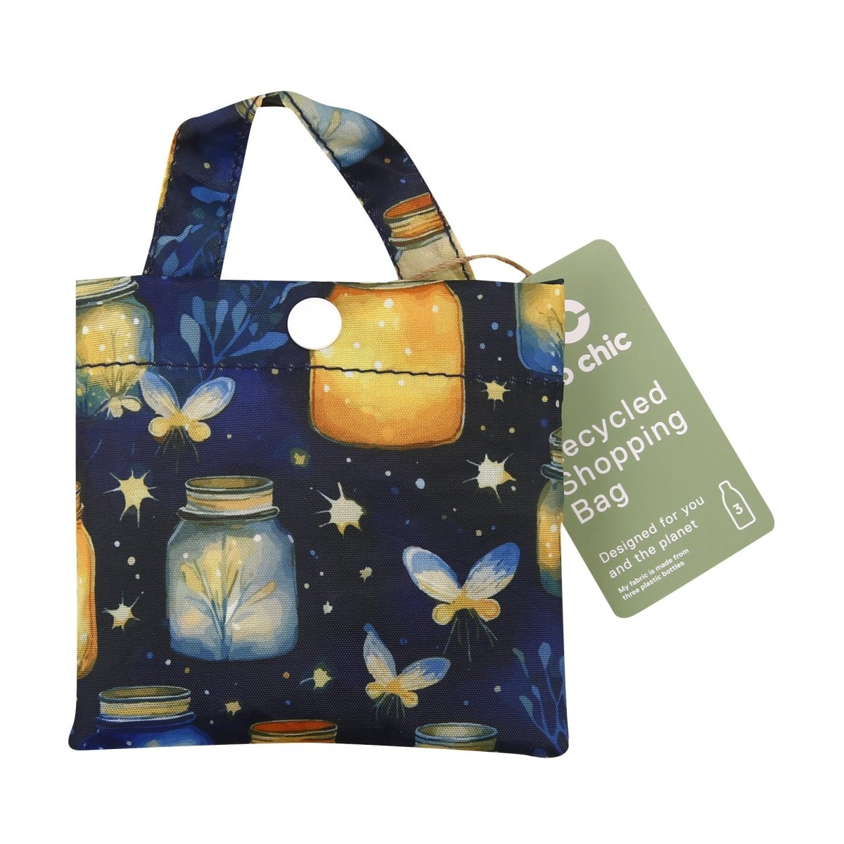 Eco Chic Lightweight Foldable Reusable Shopping Bag Jars and Fireflies - RUTHERFORD & Co