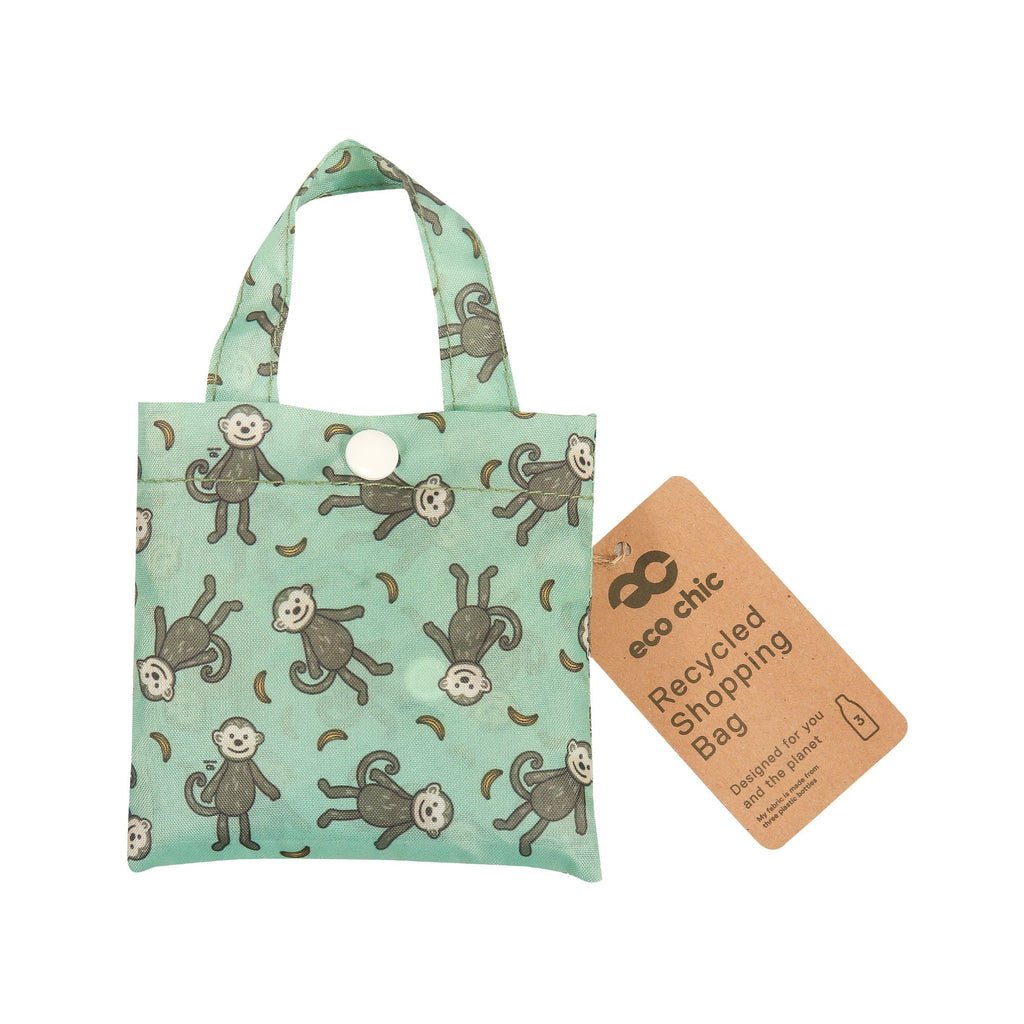 Eco Chic Lightweight Foldable Reusable Shopping Bag Monkeys - RUTHERFORD & Co