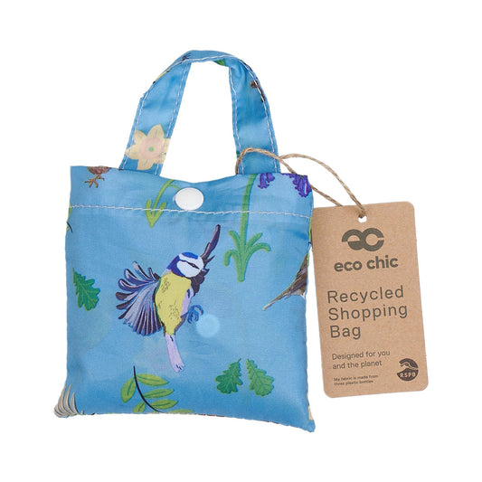 Eco Chic Lightweight Foldable Reusable Shopping Bag Blue RSPB Birds