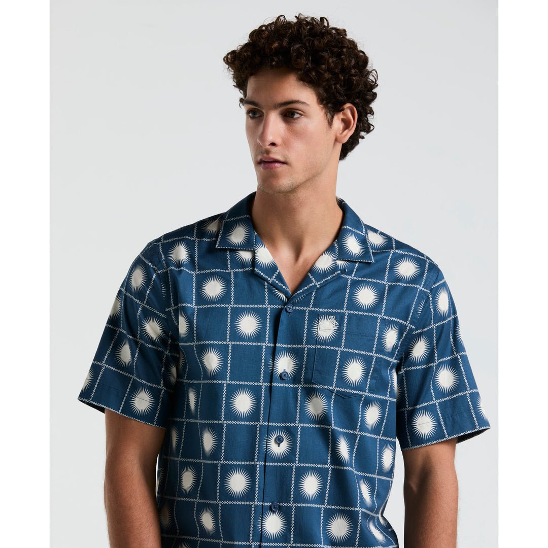 Ecovero™ Blend Sun Check Print Shirt In Blue Wing Teal - RUTHERFORD & Co