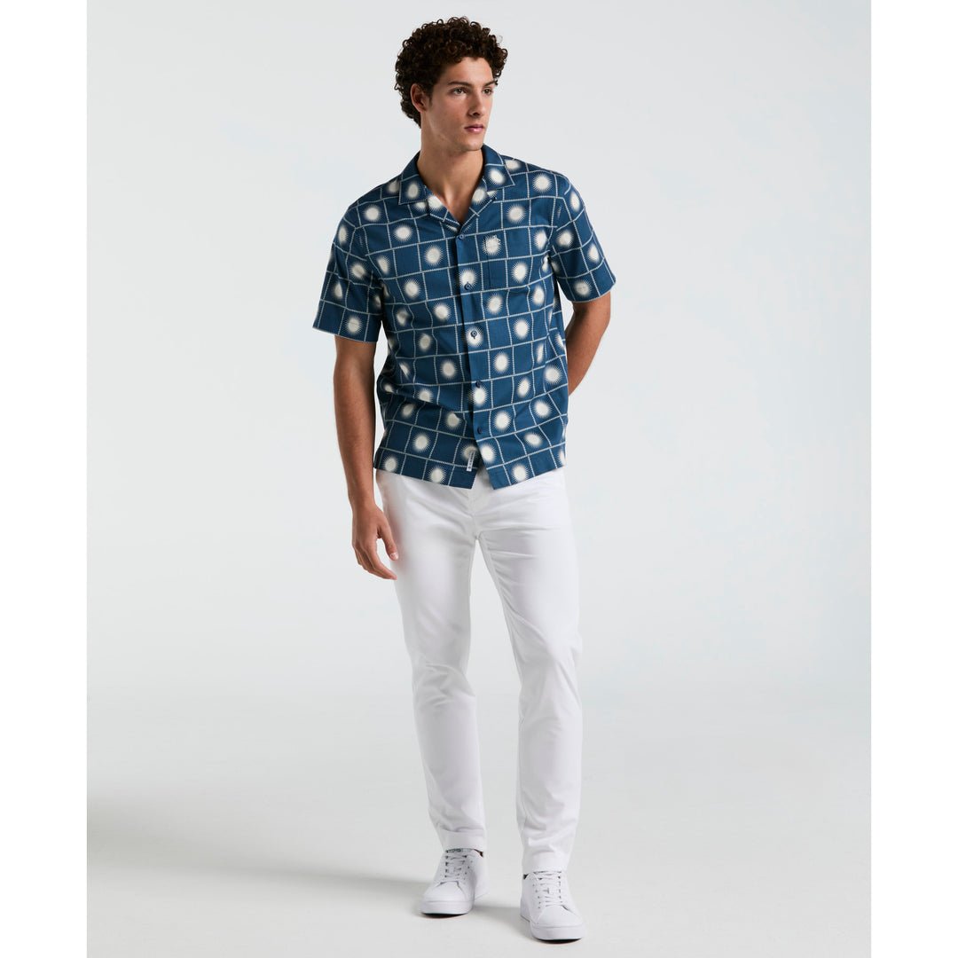 Ecovero™ Blend Sun Check Print Shirt In Blue Wing Teal - RUTHERFORD & Co