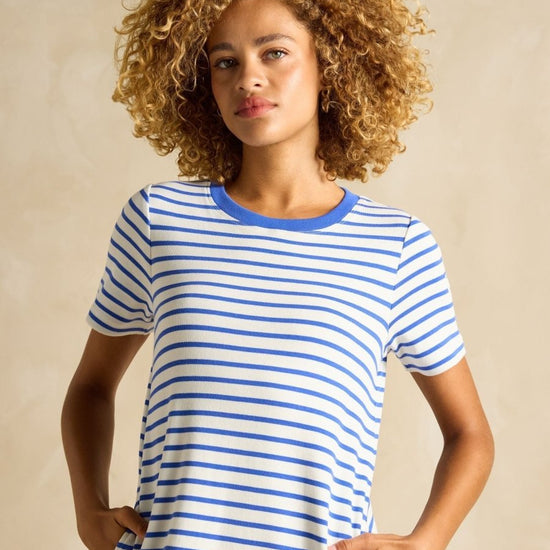 Eden Blue Striped Short Sleeve Jersey Dress - RUTHERFORD & Co