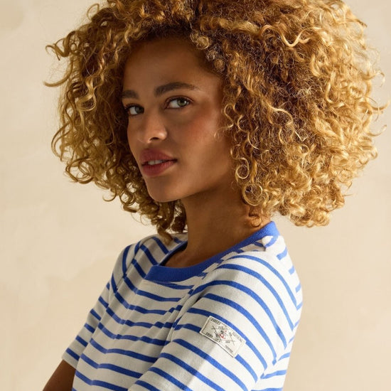 Eden Blue Striped Short Sleeve Jersey Dress - RUTHERFORD & Co