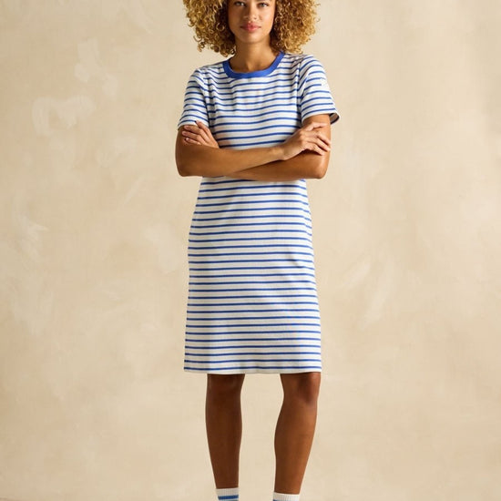 Eden Blue Striped Short Sleeve Jersey Dress - RUTHERFORD & Co