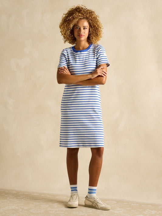 Eden Blue Striped Short Sleeve Jersey Dress - RUTHERFORD & Co