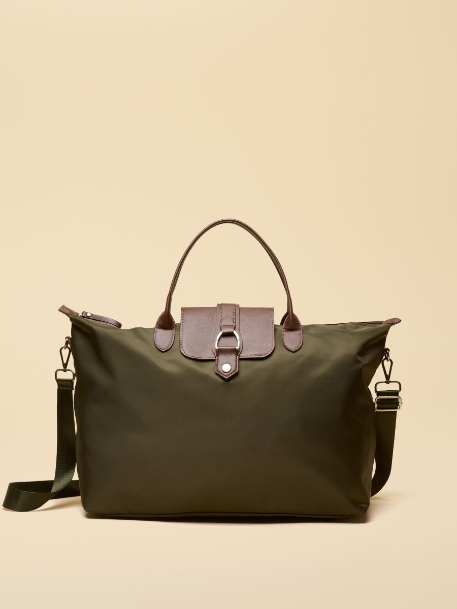 Edie Khaki Green Weekend Bag with Shoulder Strap - RUTHERFORD & Co