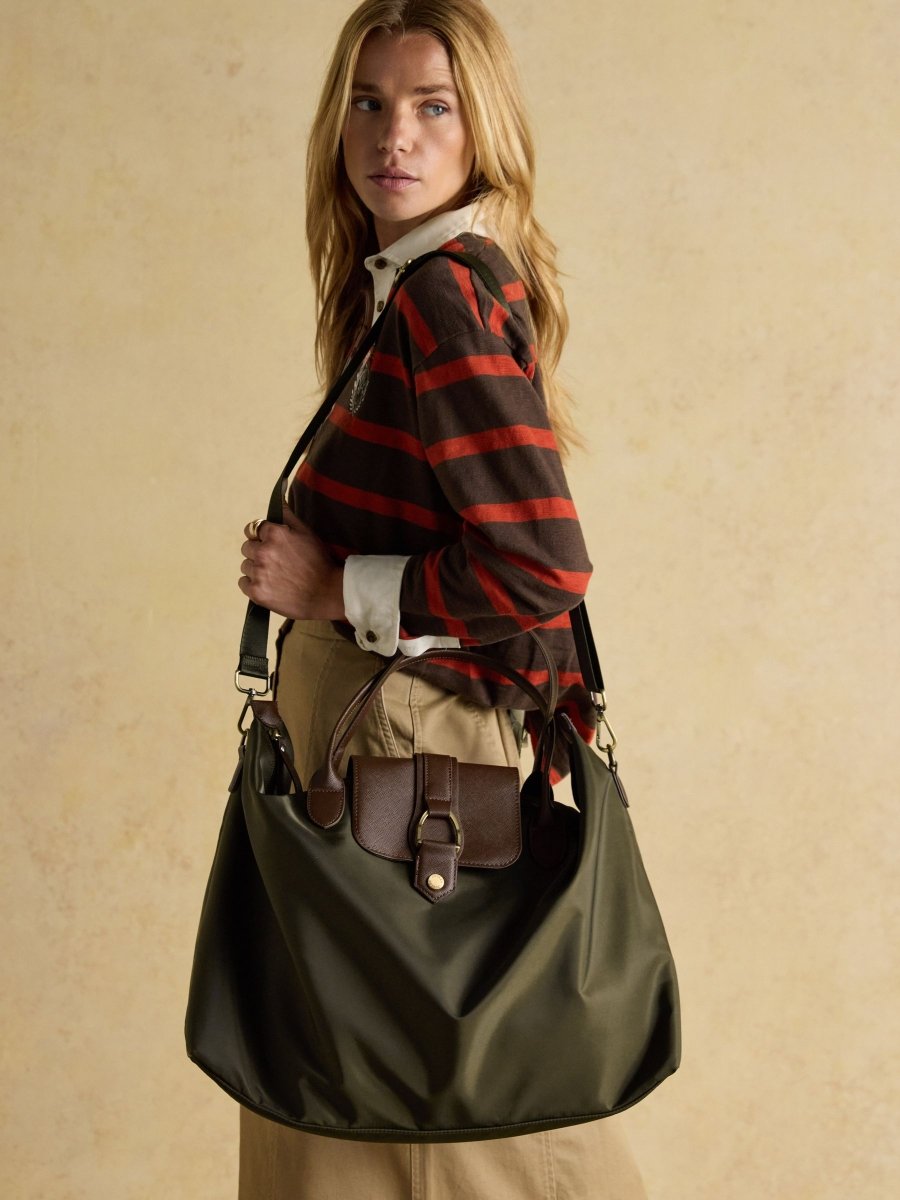 Edie Khaki Green Weekend Bag with Shoulder Strap - RUTHERFORD & Co