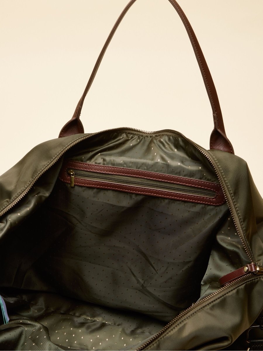 Edie Khaki Green Weekend Bag with Shoulder Strap - RUTHERFORD & Co