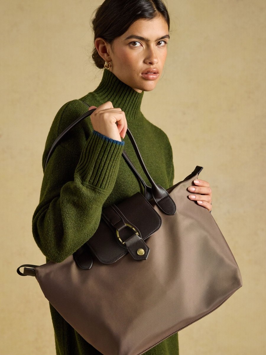 Edie Mocha Brown Zip Top Shopper Bag - RUTHERFORD & Co