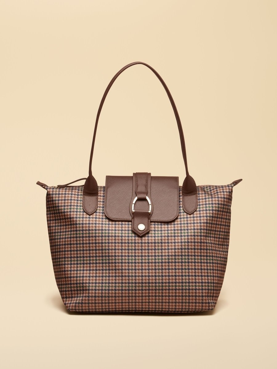 Edie Zip Top Shopper Bag - Neutral Check - RUTHERFORD & Co