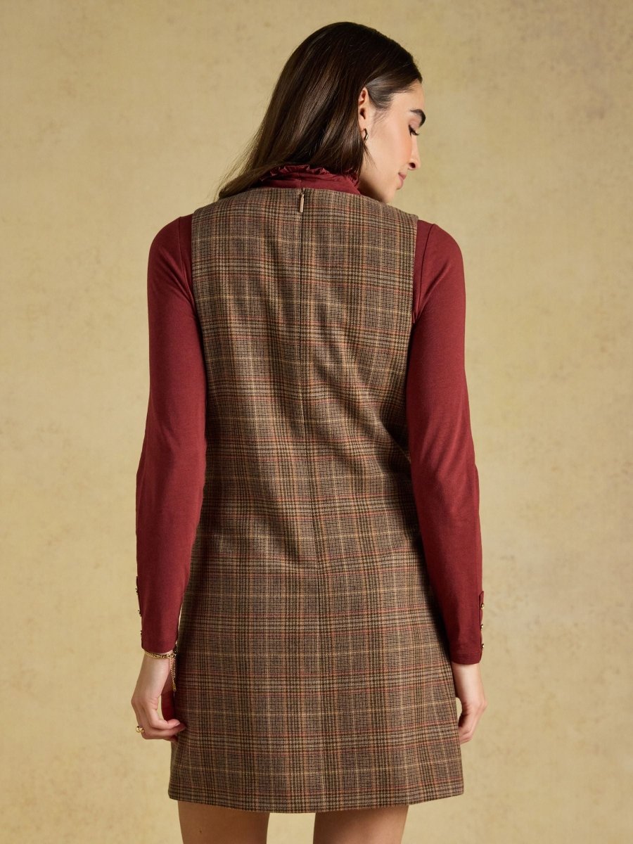 Edwina Brown Check Tweed Shift Dress - RUTHERFORD & Co