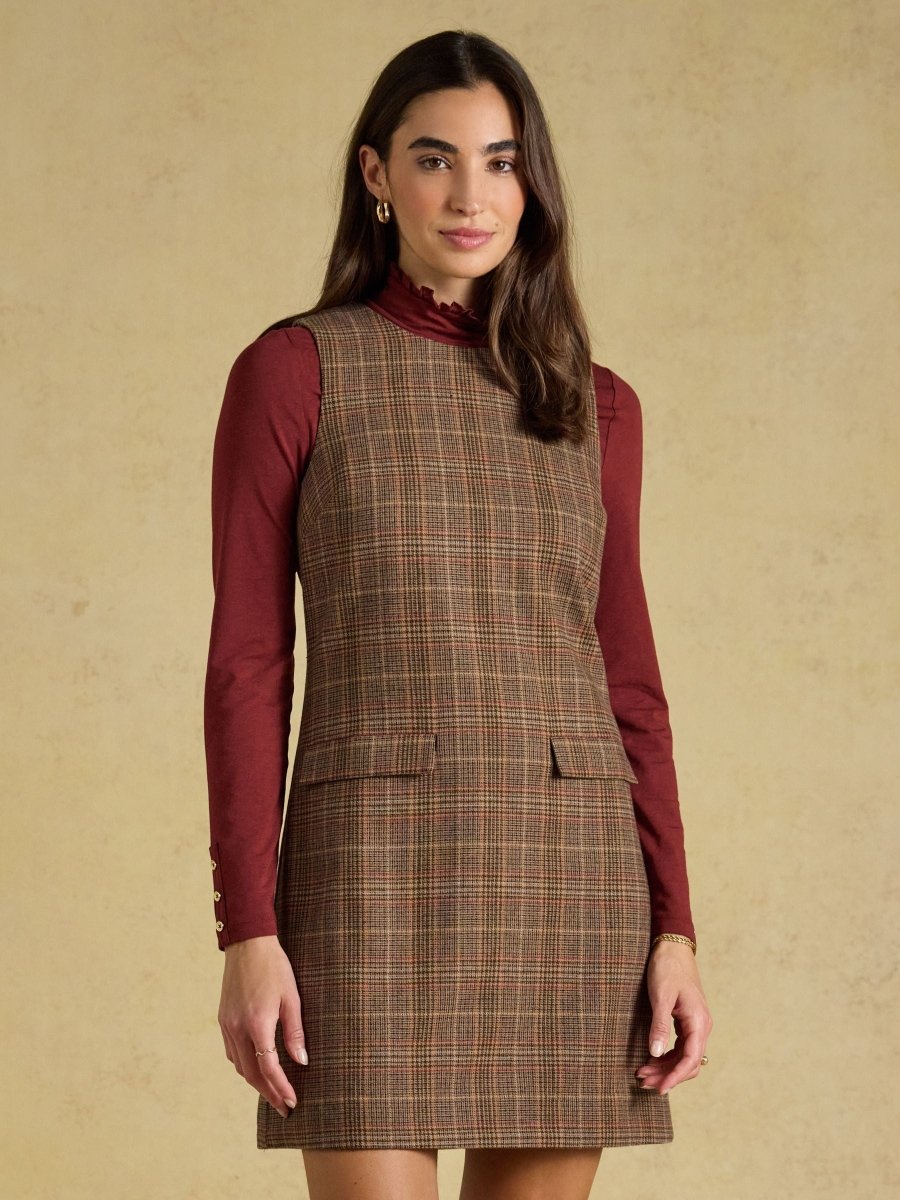 Edwina Brown Check Tweed Shift Dress - RUTHERFORD & Co
