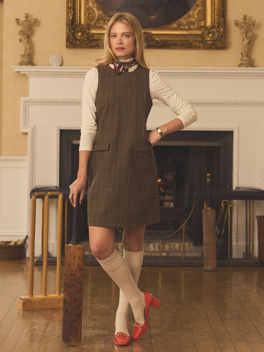Edwina Brown Shift Tweed Dress - RUTHERFORD & Co