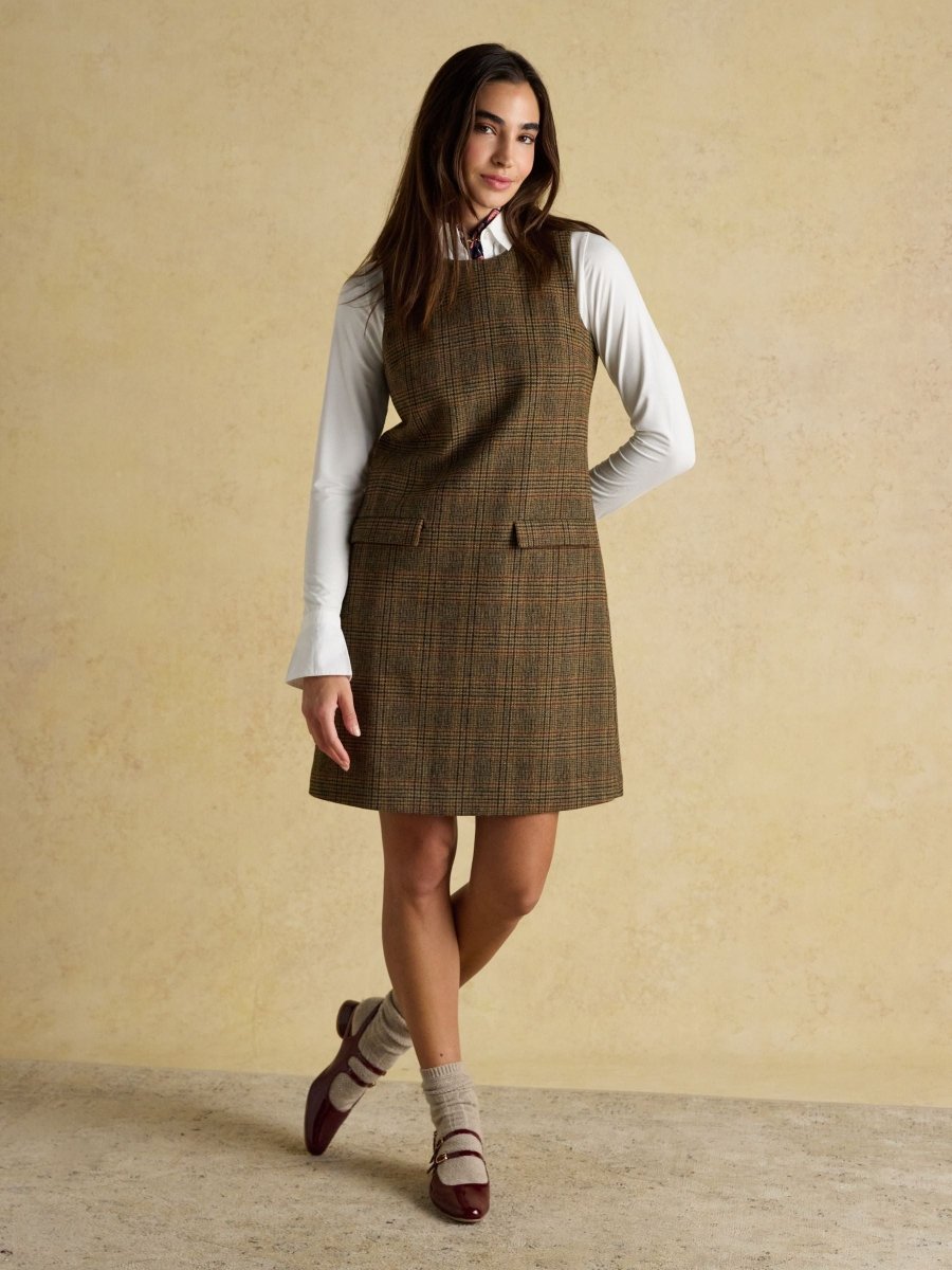 Edwina Brown Shift Tweed Dress - RUTHERFORD & Co