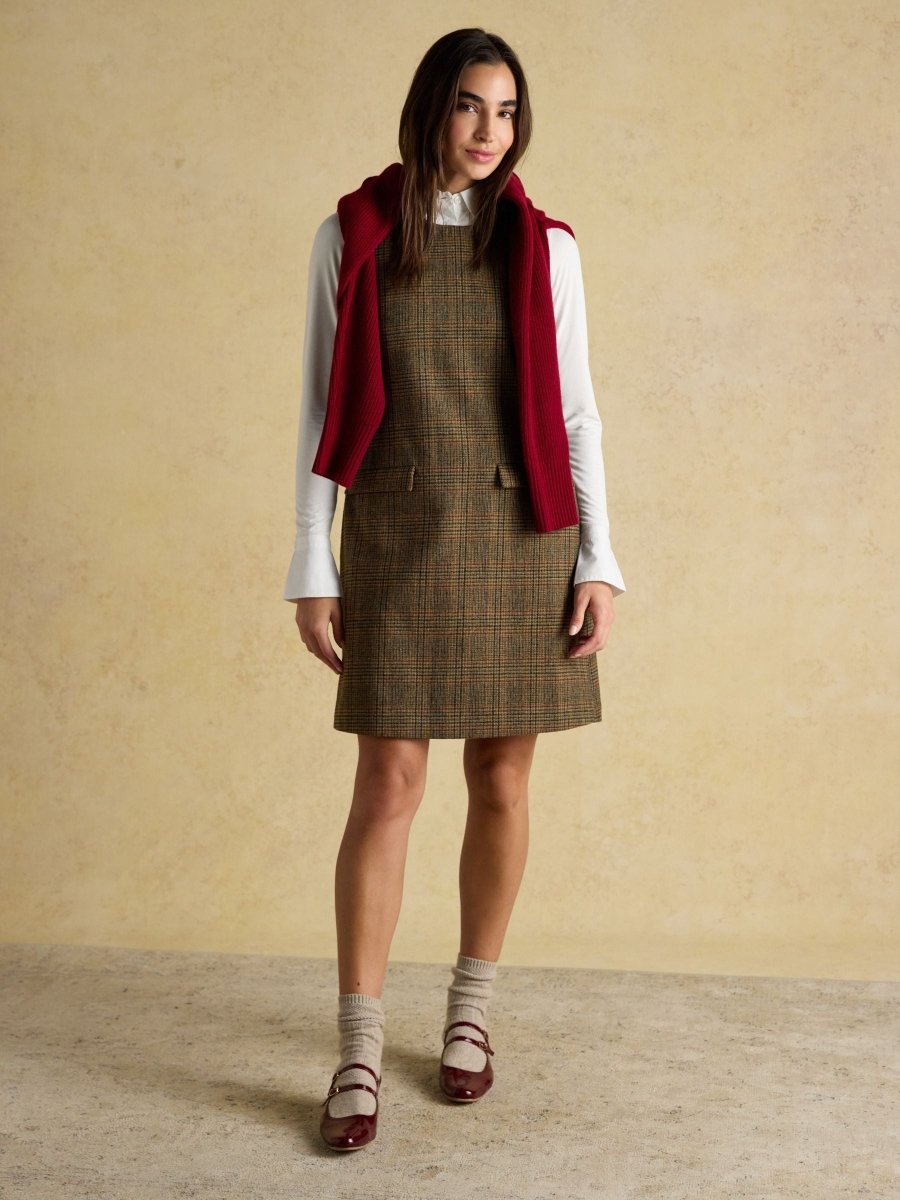 Edwina Brown Shift Tweed Dress - RUTHERFORD & Co
