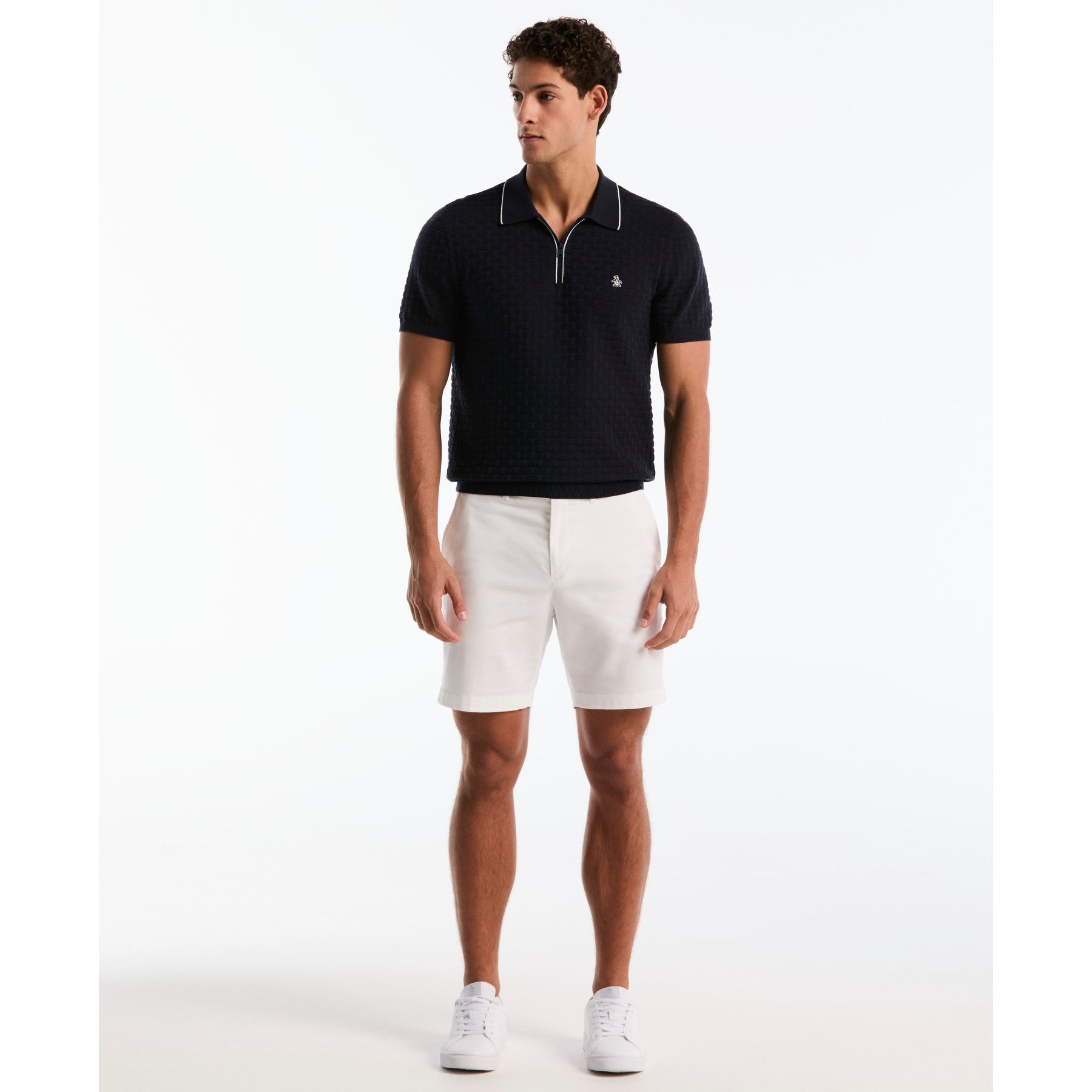 Links Stitch Quarter Zip Sweater Polo In Dark Sapphire