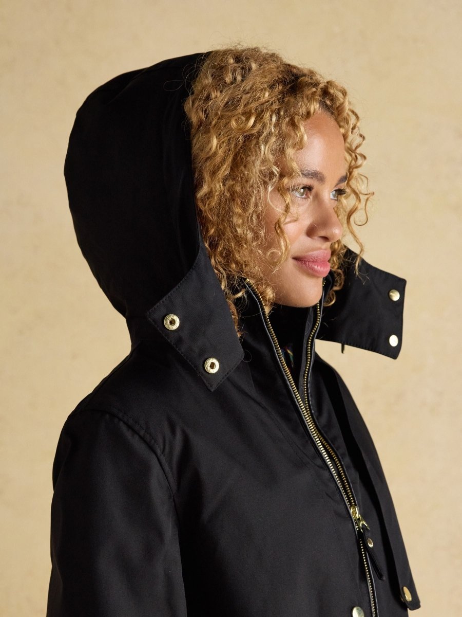 Elbridge Black Waterproof coat with Hood - RUTHERFORD & Co