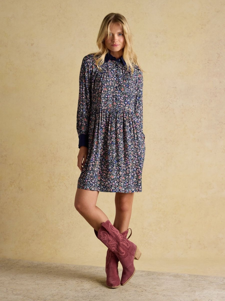 Eleanora Navy Ditsy Shirt Dress - RUTHERFORD & Co
