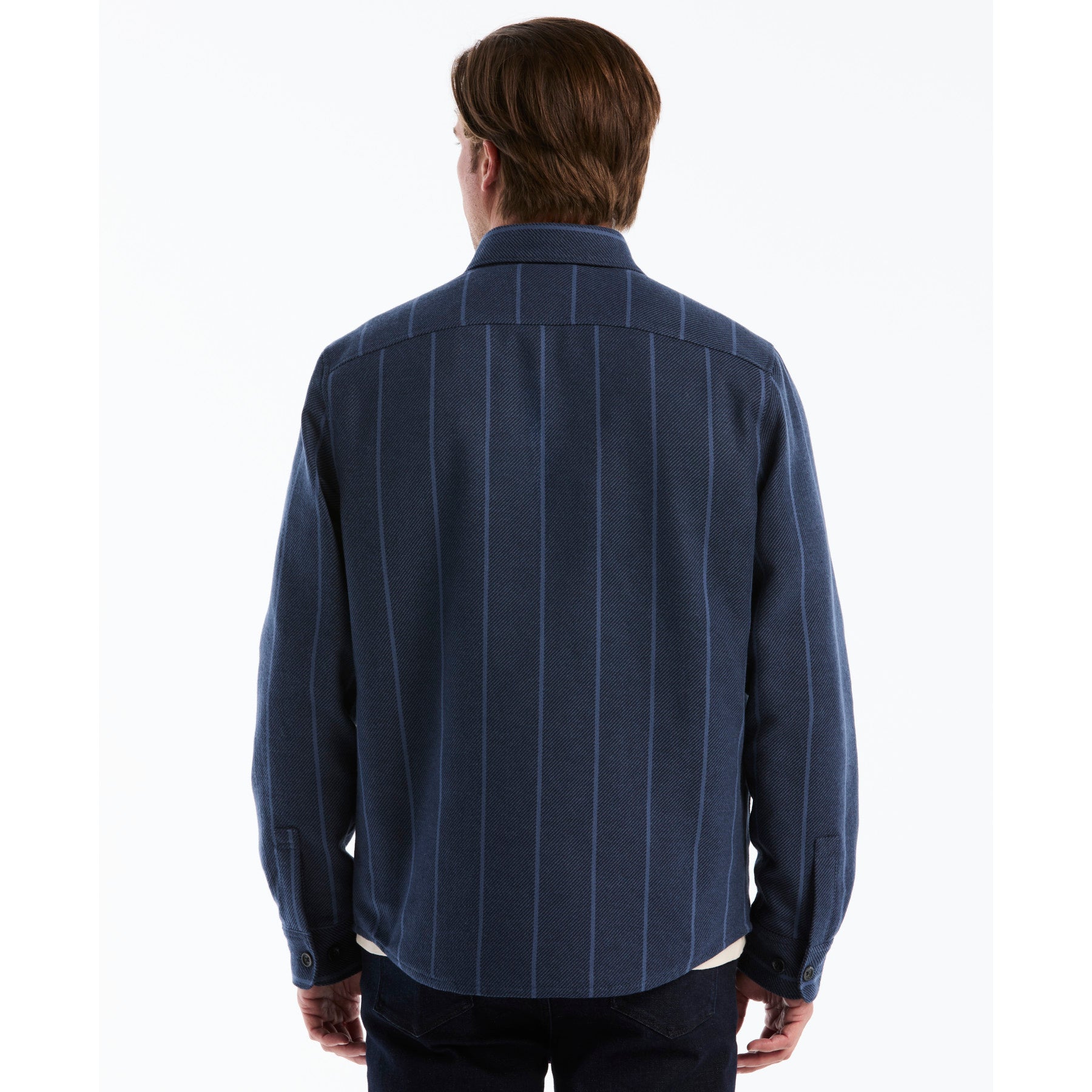 Striped Shirt Jacket In Dark Sapphire