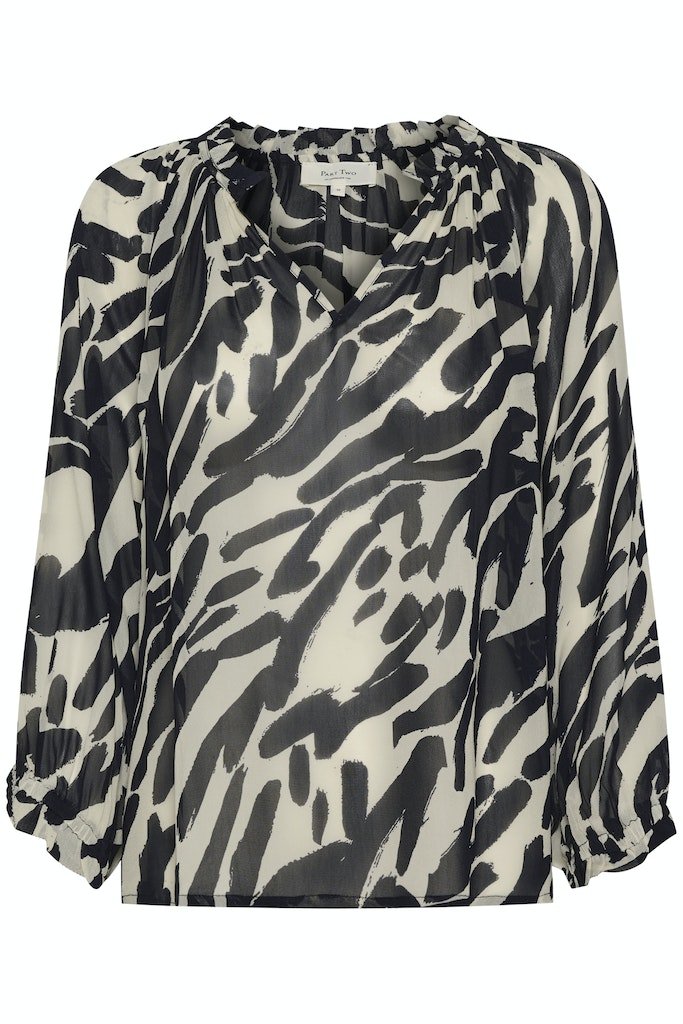 ElsiaPW Bl Blouse - Dark Navy Brush Print - RUTHERFORD & Co