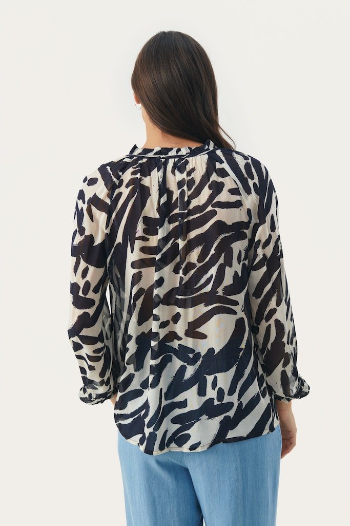 ElsiaPW Bl Blouse - Dark Navy Brush Print - RUTHERFORD & Co