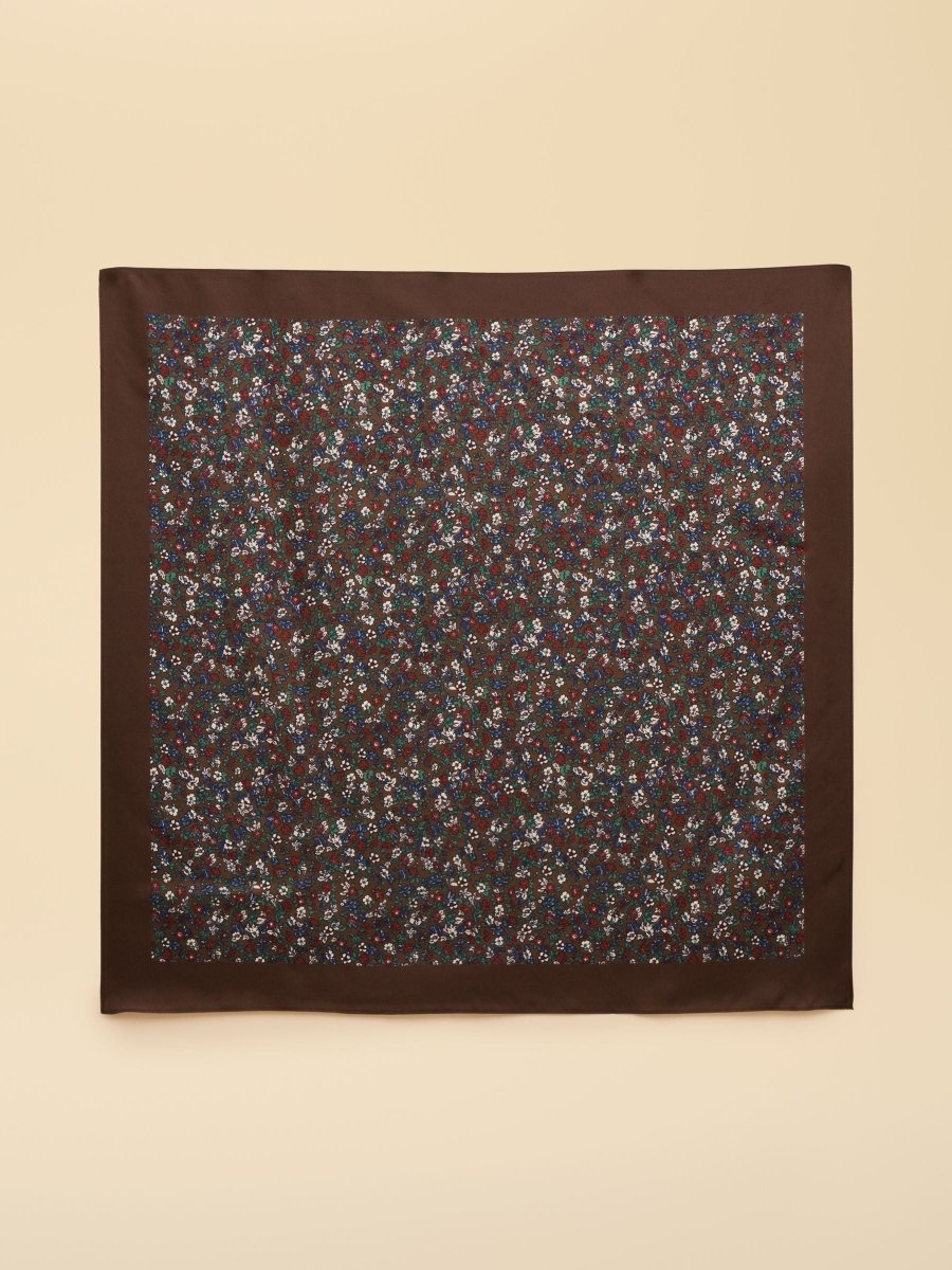 Elsie Chocolate Brown Small Square 100% Scarf - RUTHERFORD & Co