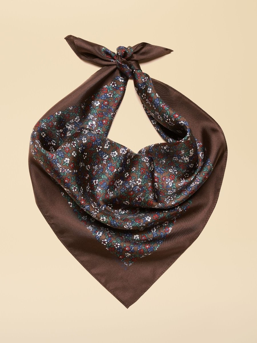Elsie Chocolate Brown Small Square 100% Scarf - RUTHERFORD & Co
