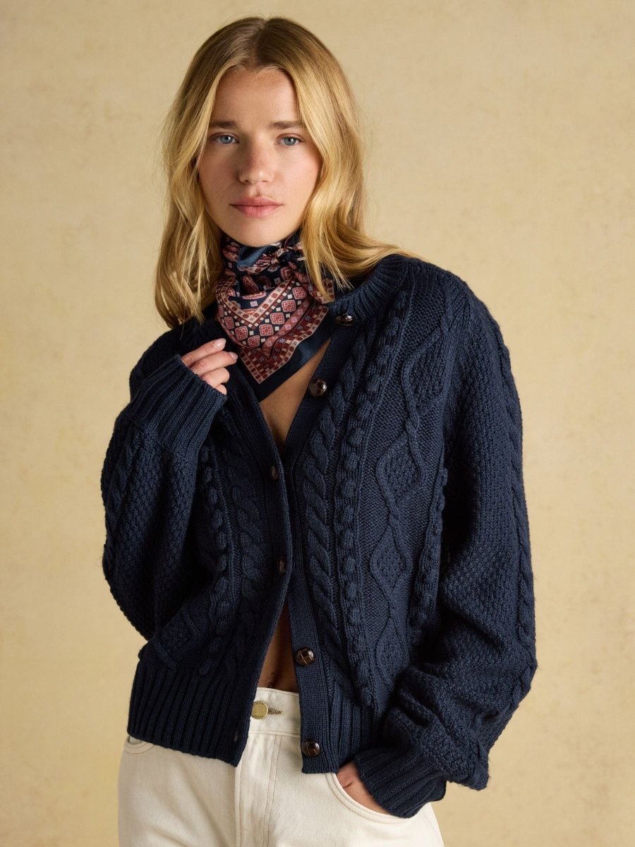 Elsie Navy Small Square 100% Scarf - RUTHERFORD & Co