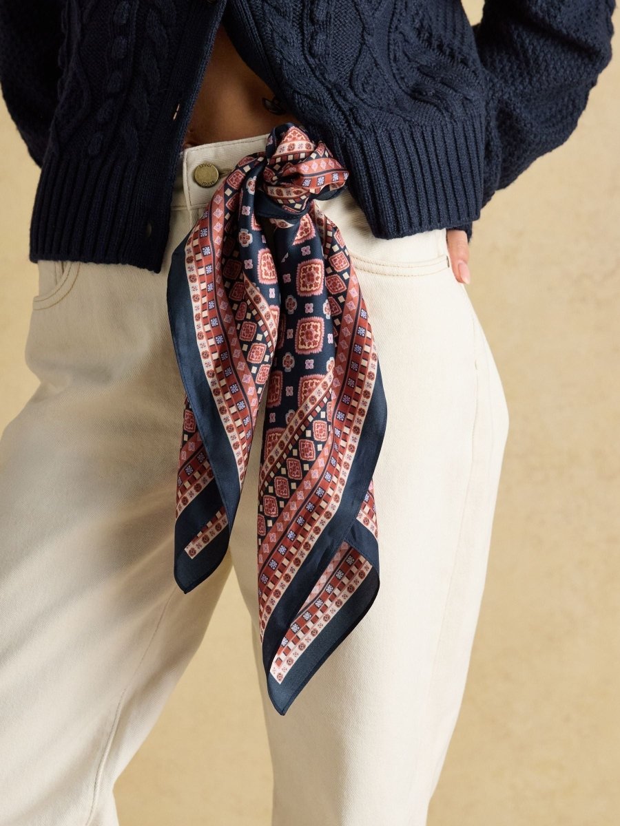 Elsie Navy Small Square 100% Scarf - RUTHERFORD & Co