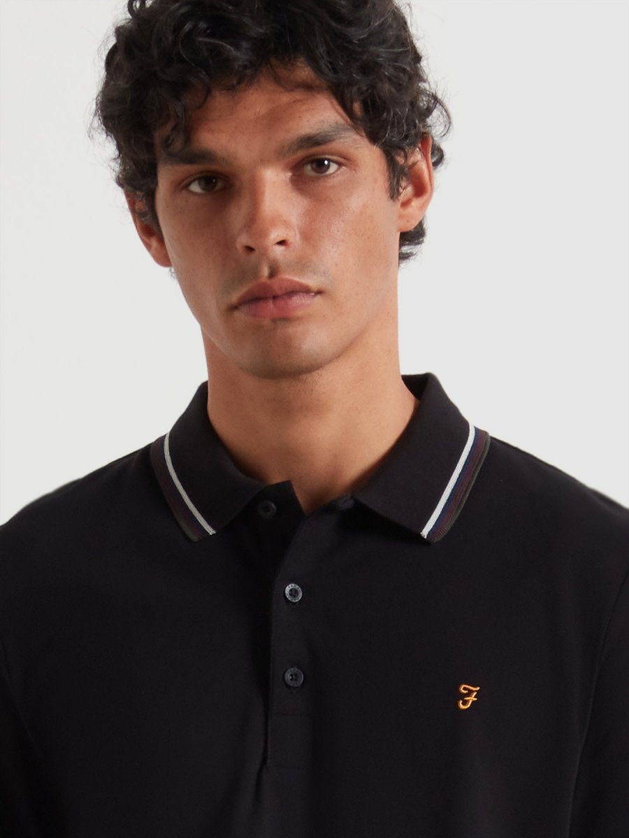 Elton Tipped Long Sleeve Polo Shirt In Black - RUTHERFORD & Co