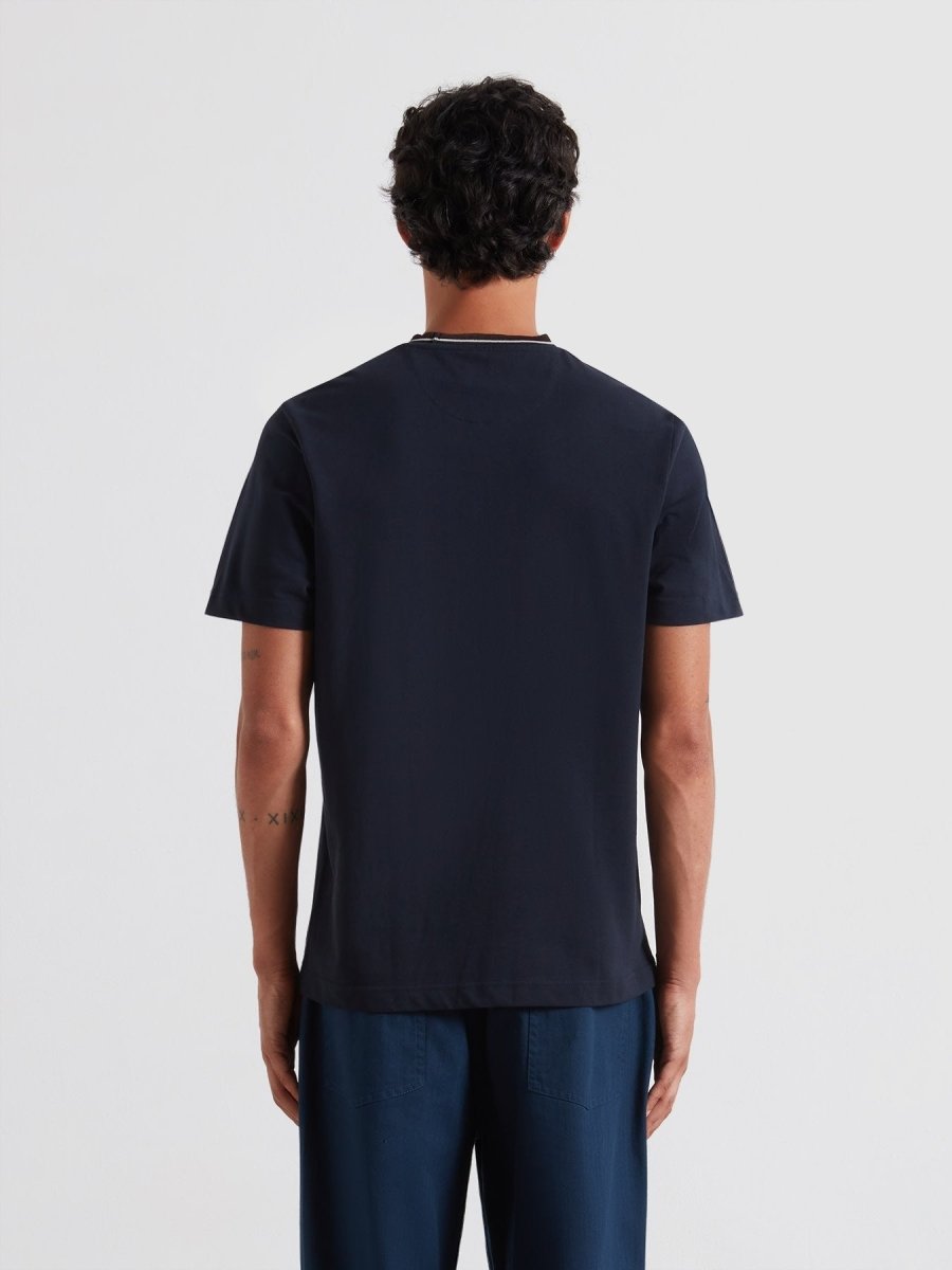 Elton Tipped Pique T-Shirt In True Navy - RUTHERFORD & Co