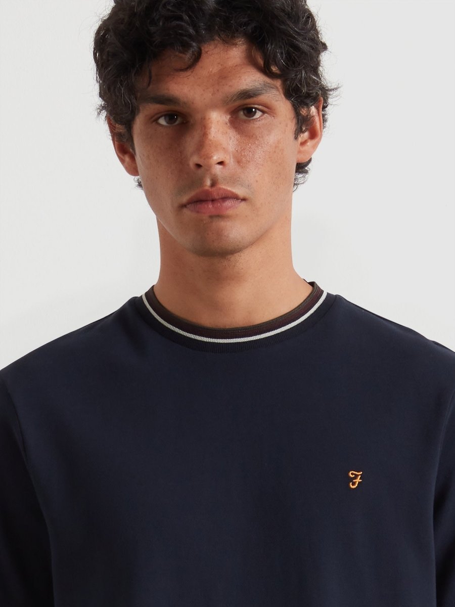 Elton Tipped Pique T-Shirt In True Navy - RUTHERFORD & Co